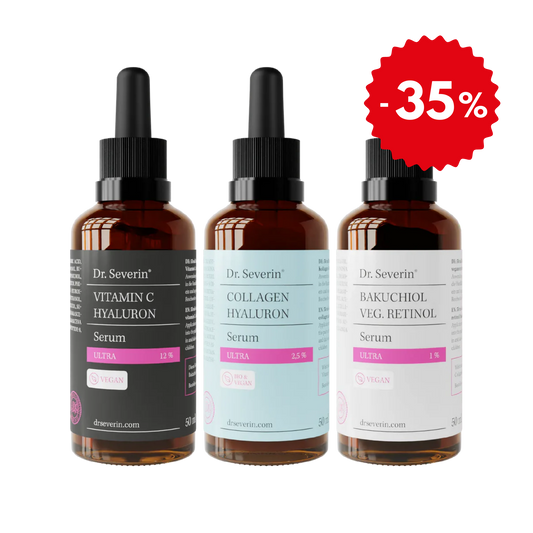 3 paquete ultra suero original con vitamina C altamente concentrada, hialuron, collages y bakuchiol | 3 × 50 ml